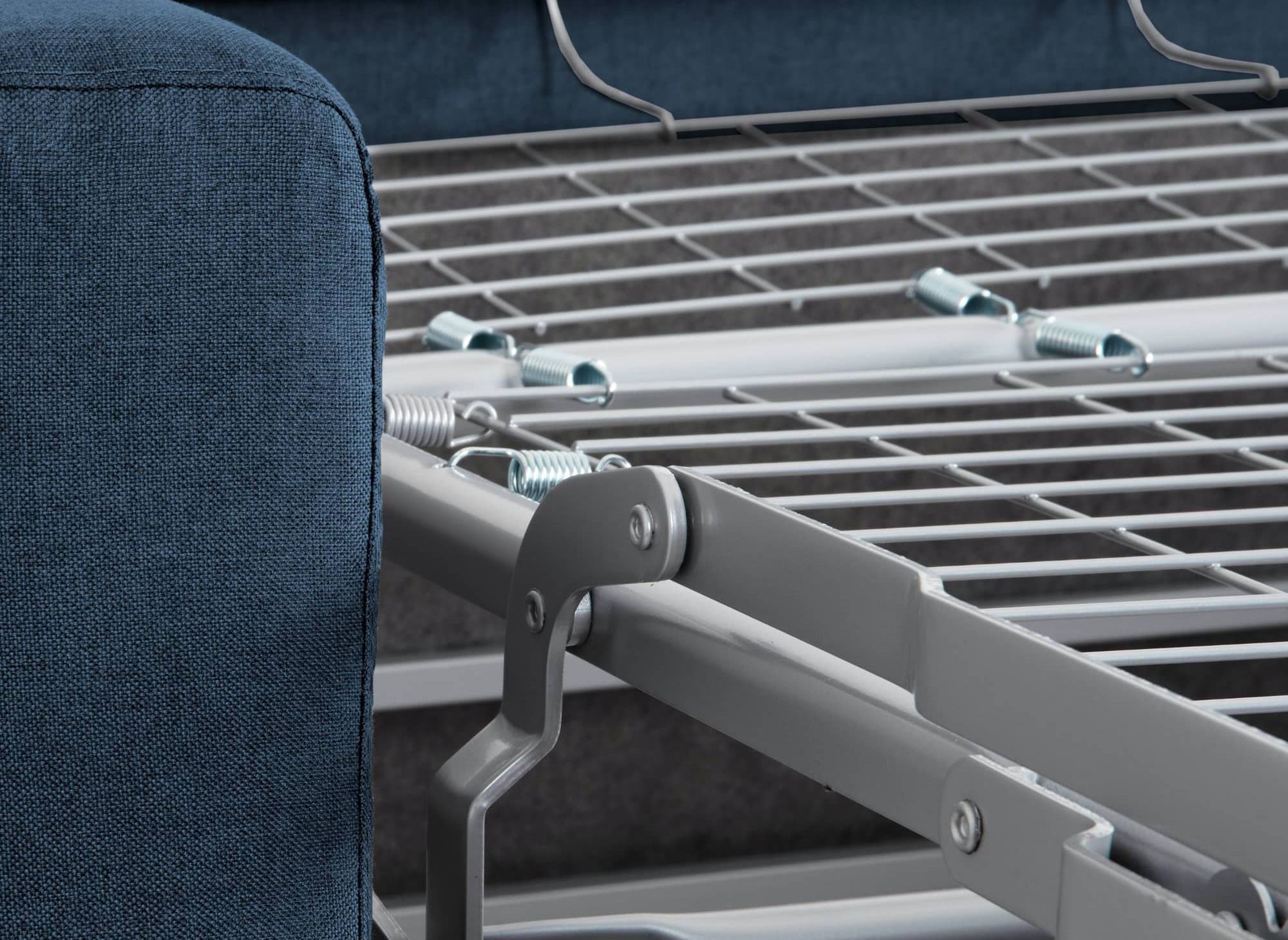Canapé convertible 3 places LOUNA en tissu bleu denim ouverture express
