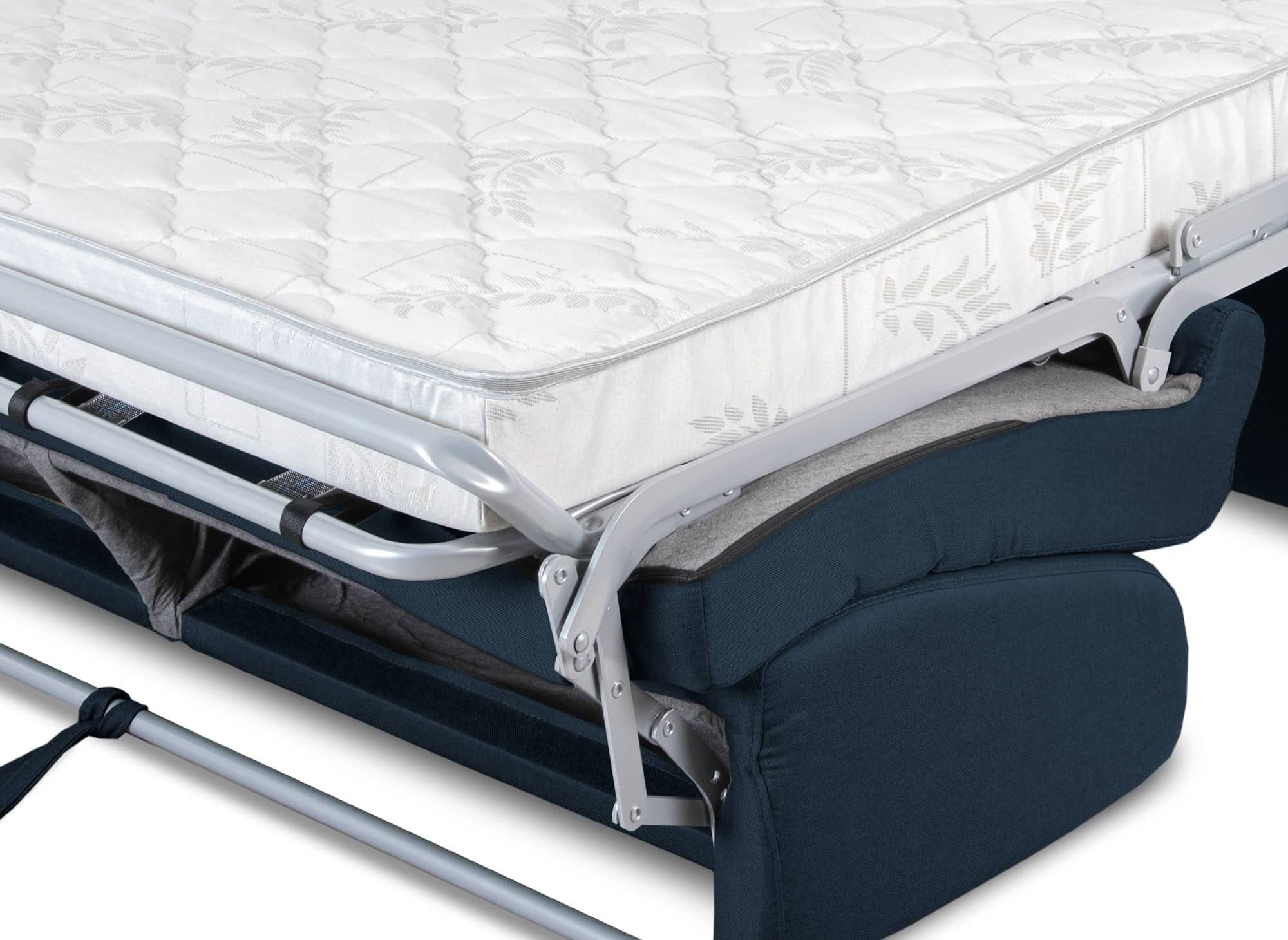 Canapé convertible 3 places LOUNA en tissu bleu denim ouverture express