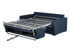 Canapé convertible 3 places LOUNA en tissu bleu denim ouverture express