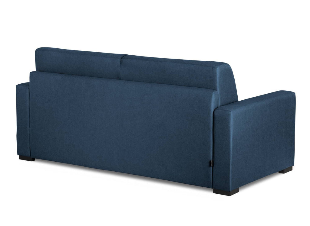 Canapé convertible 3 places LOUNA en tissu bleu denim ouverture express