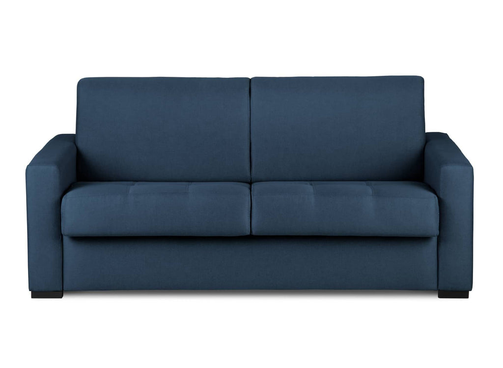 Canapé convertible 3 places LOUNA en tissu bleu denim ouverture express