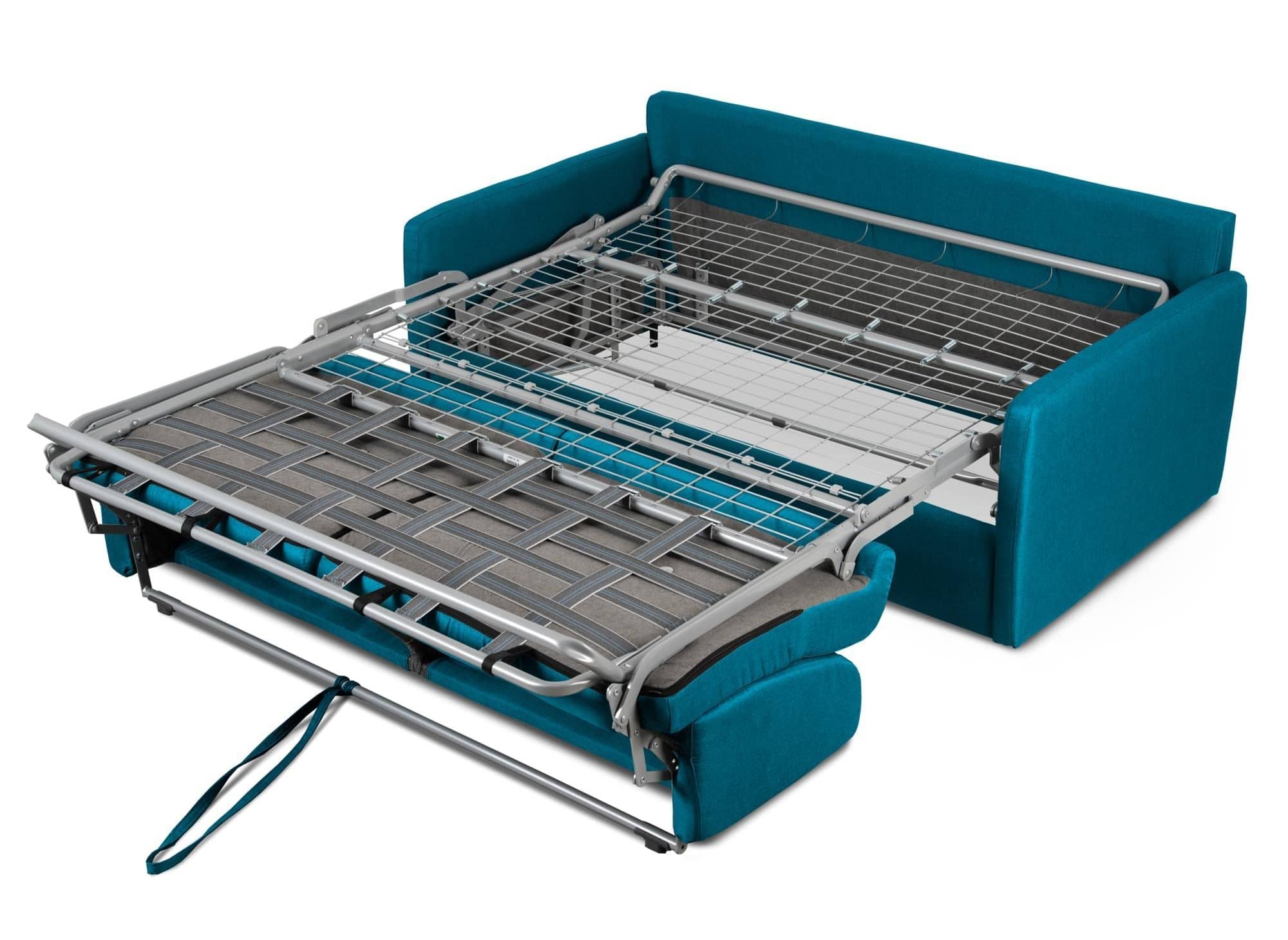 Canapé convertible 3 places LOUNA SLIM en tissu bleu pétrole ouverture express
