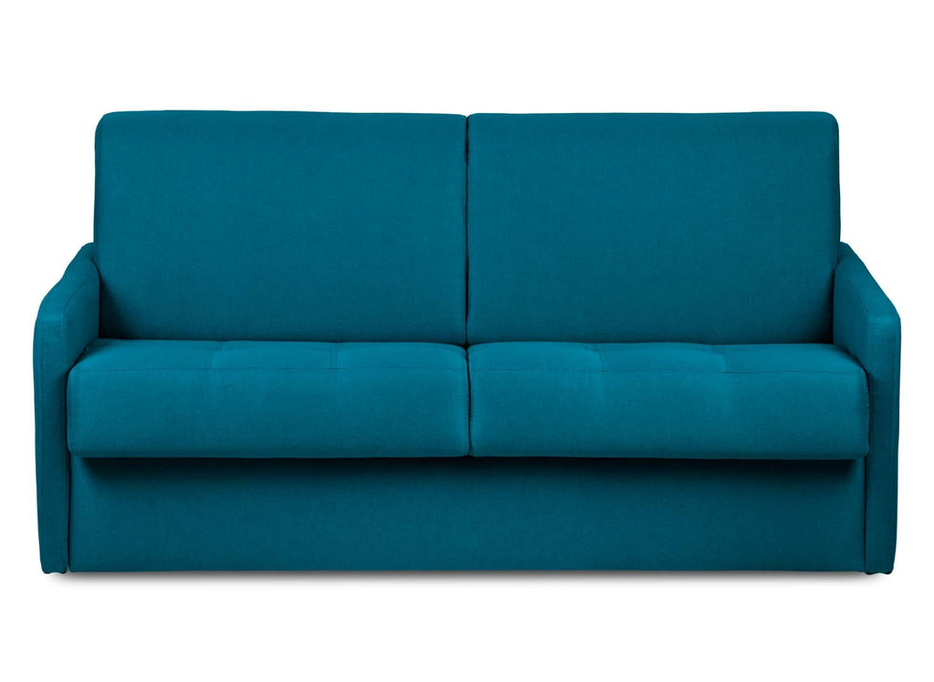 Canapé convertible 3 places LOUNA SLIM en tissu bleu pétrole ouverture express
