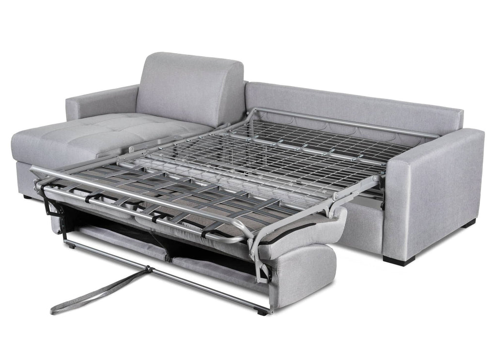Canapé d'angle réversible convertible LOUNA en tissu gris avec coffre de rangement