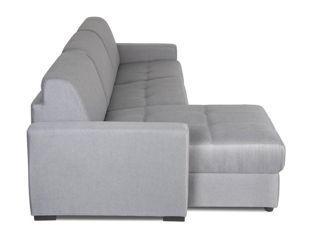 Canapé d'angle réversible convertible LOUNA en tissu gris avec coffre de rangement