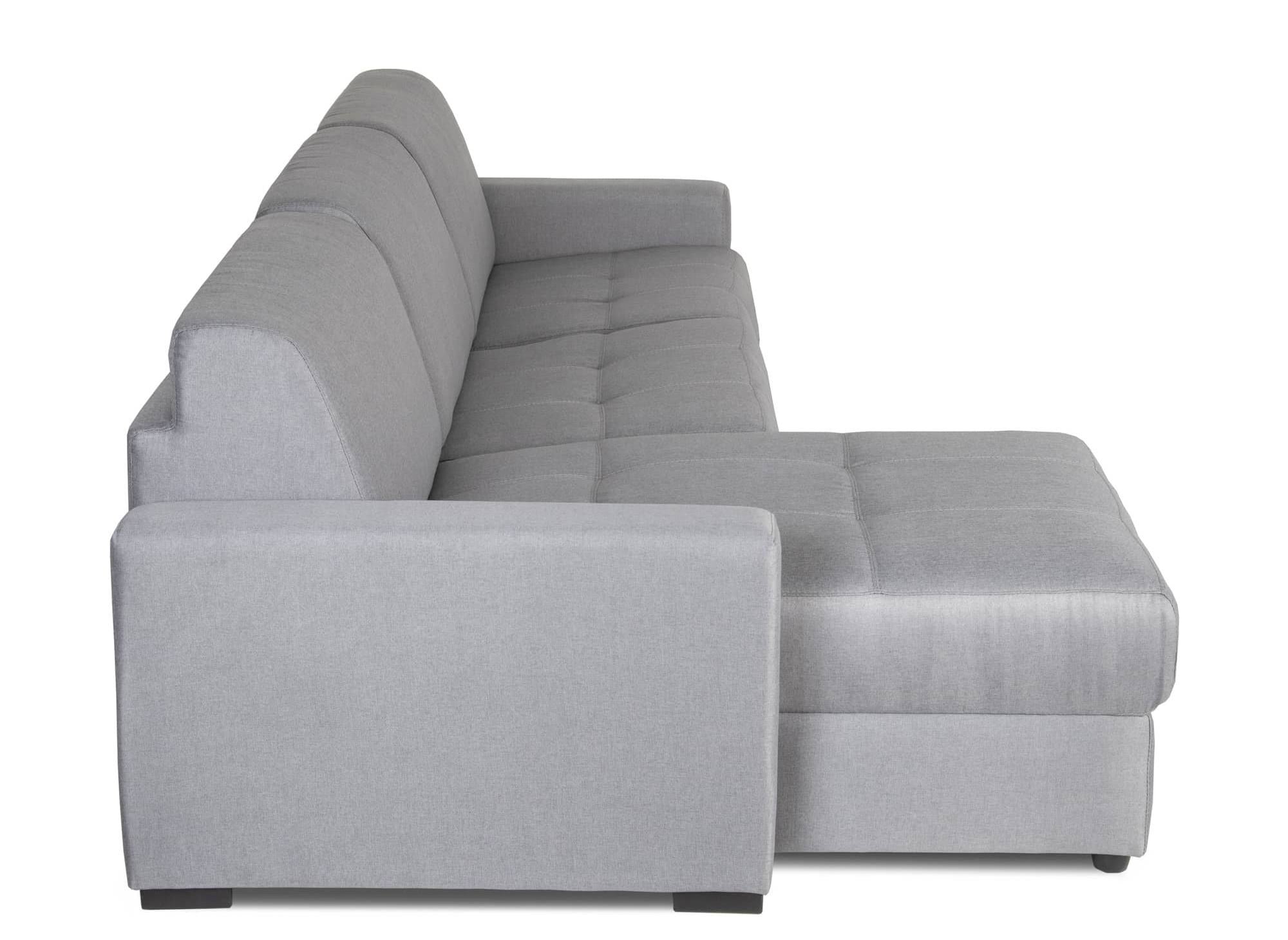 Canapé d'angle réversible convertible LOUNA en tissu gris avec coffre de rangement