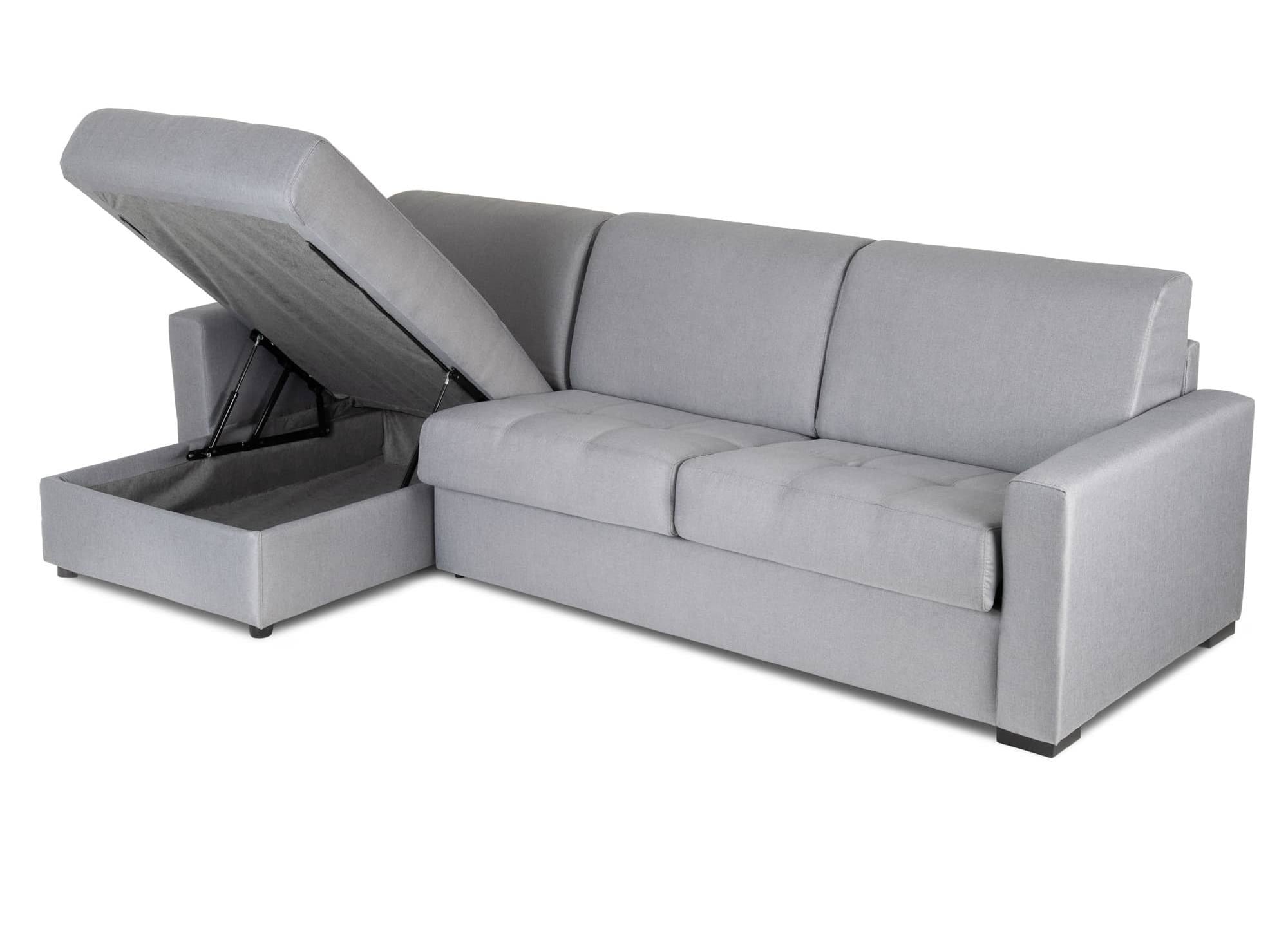 Canapé d'angle réversible convertible LOUNA en tissu gris avec coffre de rangement