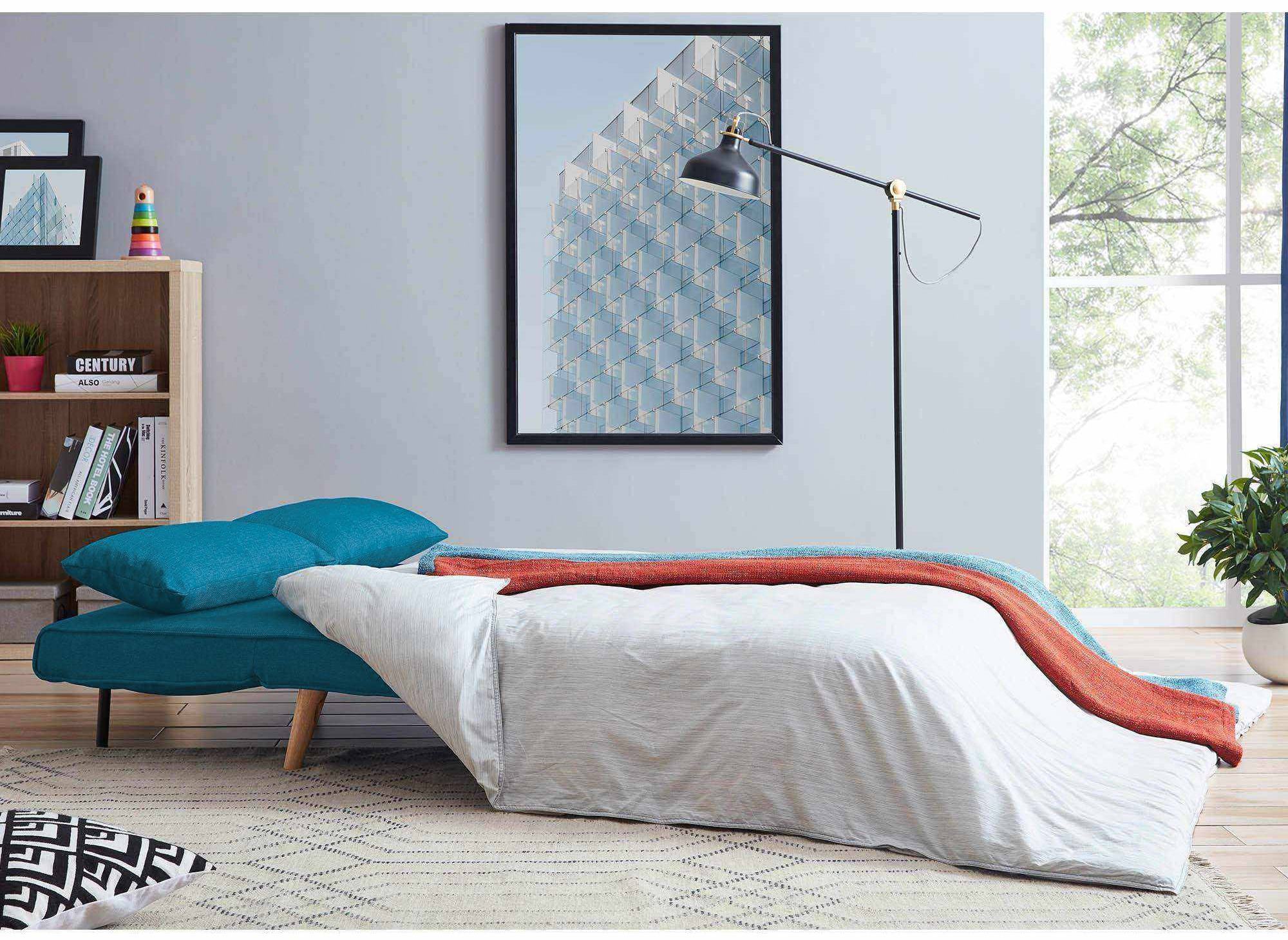 Banquette convertible 2 places en tissu bleu TONKA