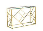 Console design en verre transparent et métal doré DELTA