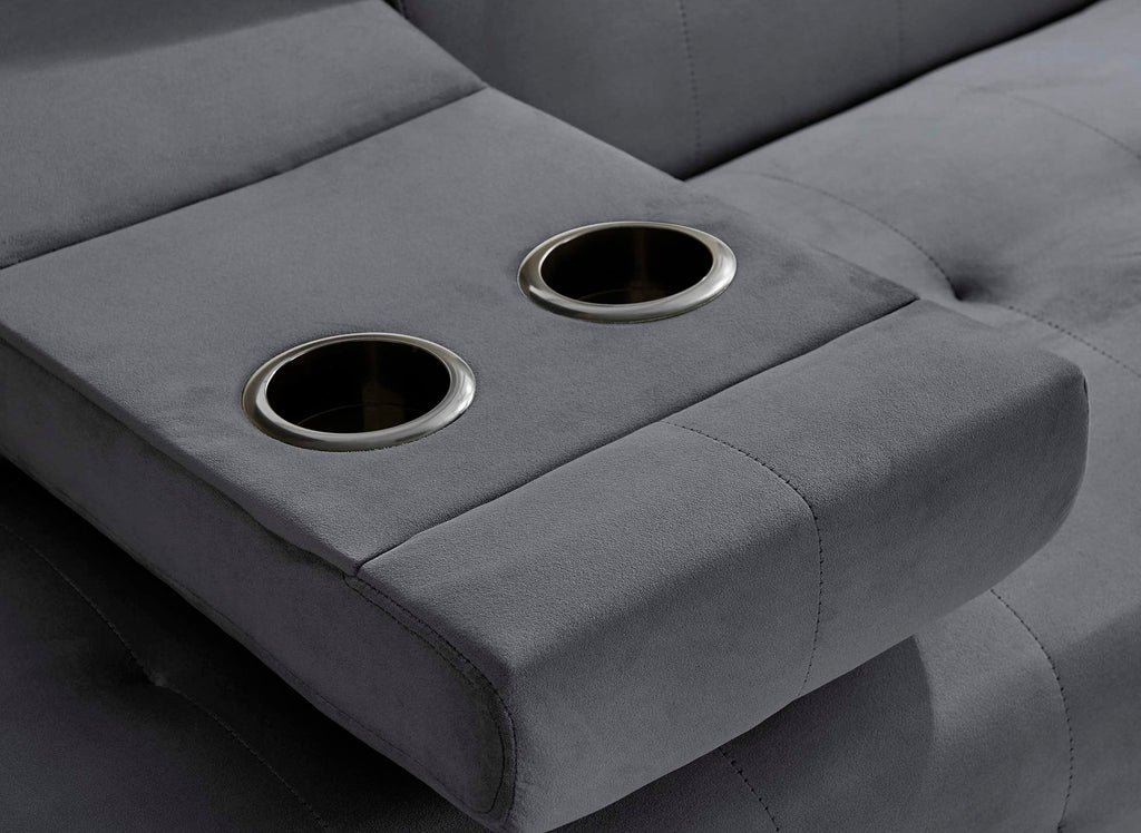 Canapé clic clac en velours gris foncé avec porte-gobelet LIMA