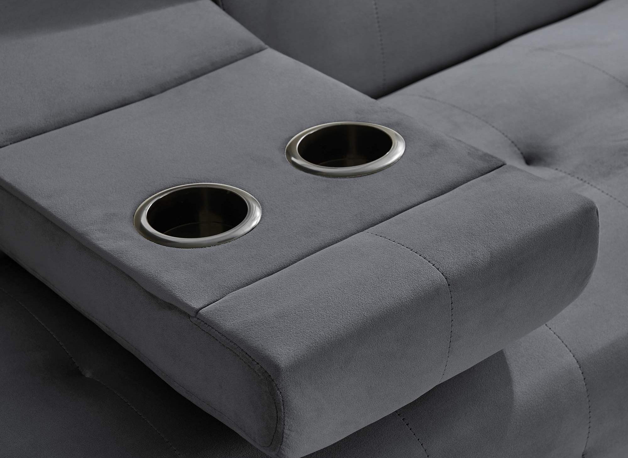 Canapé clic clac en velours gris foncé avec porte-gobelet LIMA