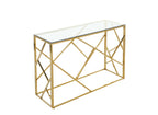Console design en verre transparent et métal doré DELTA