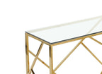 Console design en verre transparent et métal doré DELTA