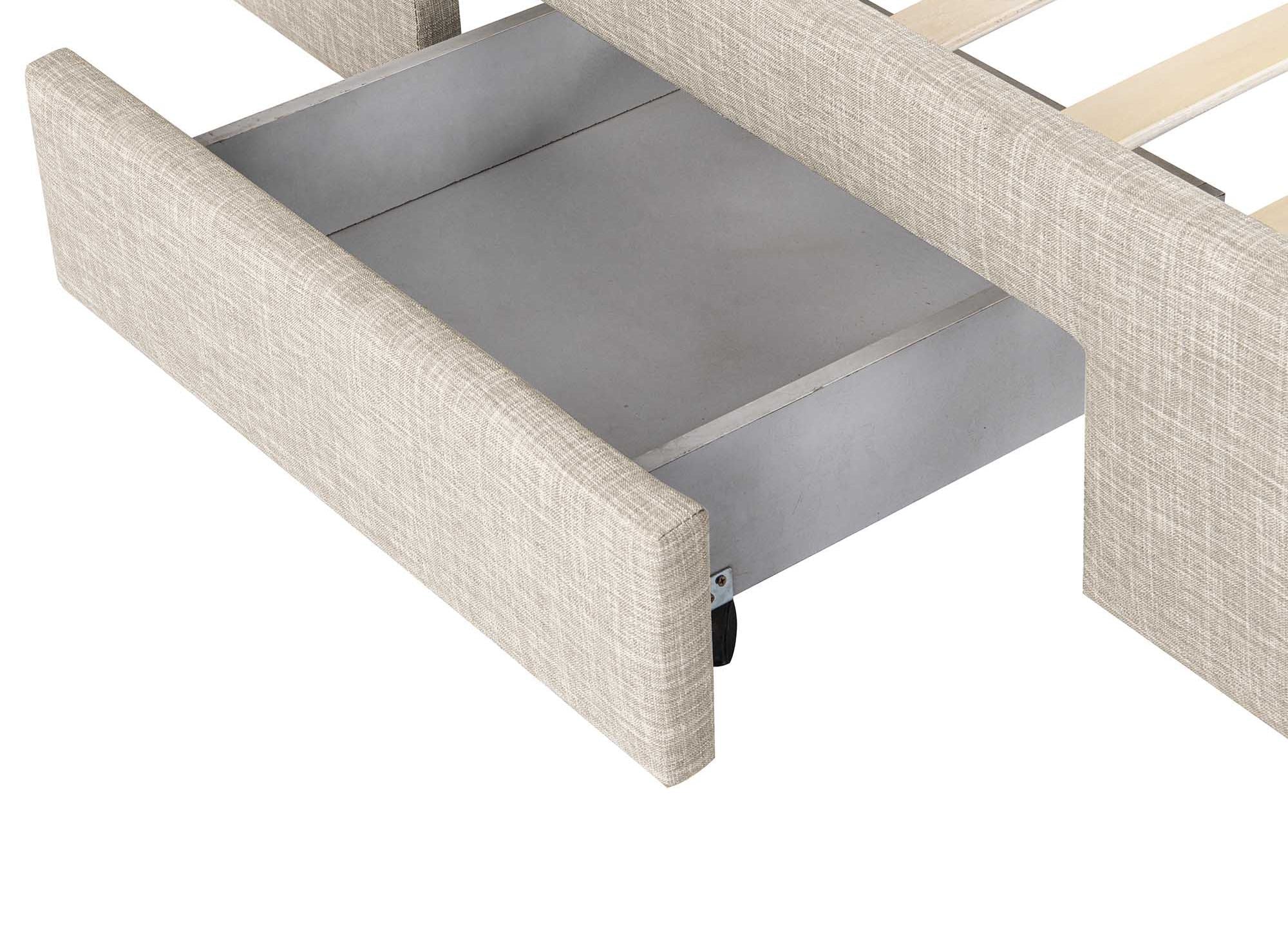 Lit double avec 4 tiroirs en lin beige 180x200 cm LEANDRE