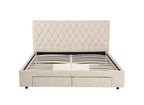 Lit double avec 4 tiroirs en lin beige 140x190 cm LEANDRE