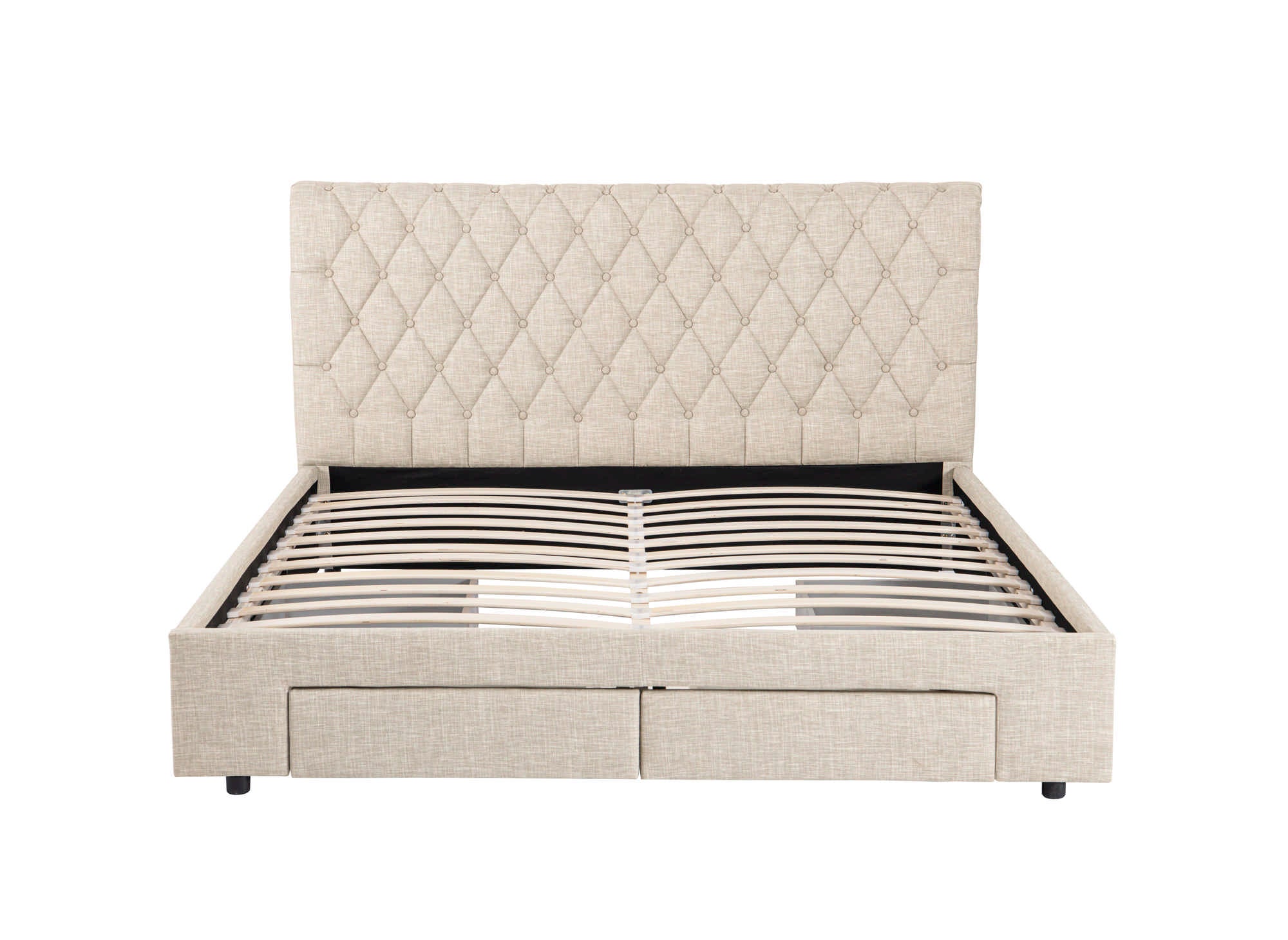 Lit double avec 4 tiroirs en lin beige 140x190 cm LEANDRE