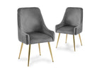 Lot de 2 chaises en velours gris pieds en métal doré DORY