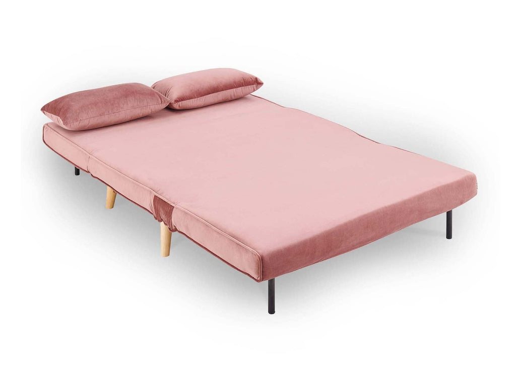 Banquette convertible 2 places en velours rose TONKA