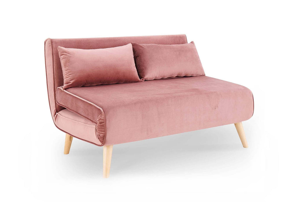 Banquette convertible 2 places en velours rose TONKA
