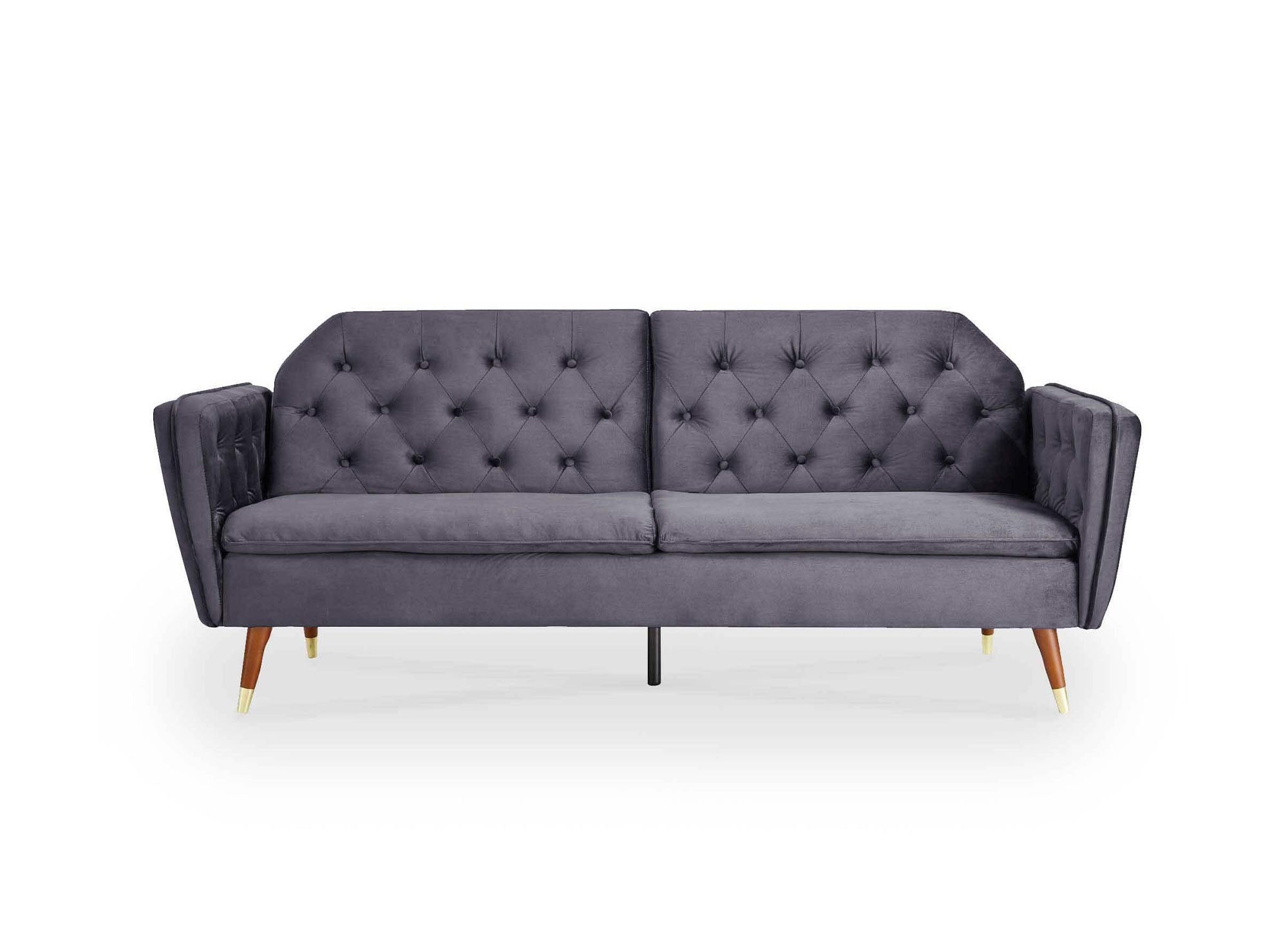 Canapé clic-clac convertible 3 places en tissu velours gris ARIANE