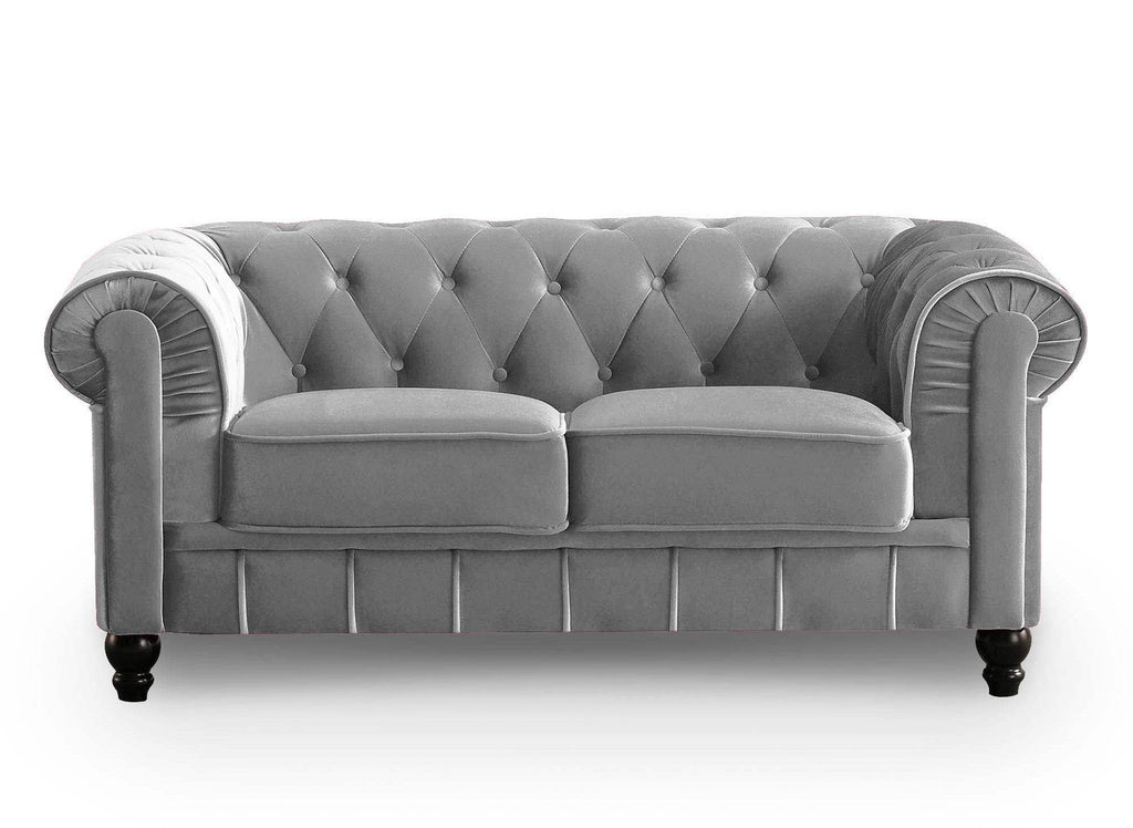 Canapé 2 places velours Gris CHESTERFIELD