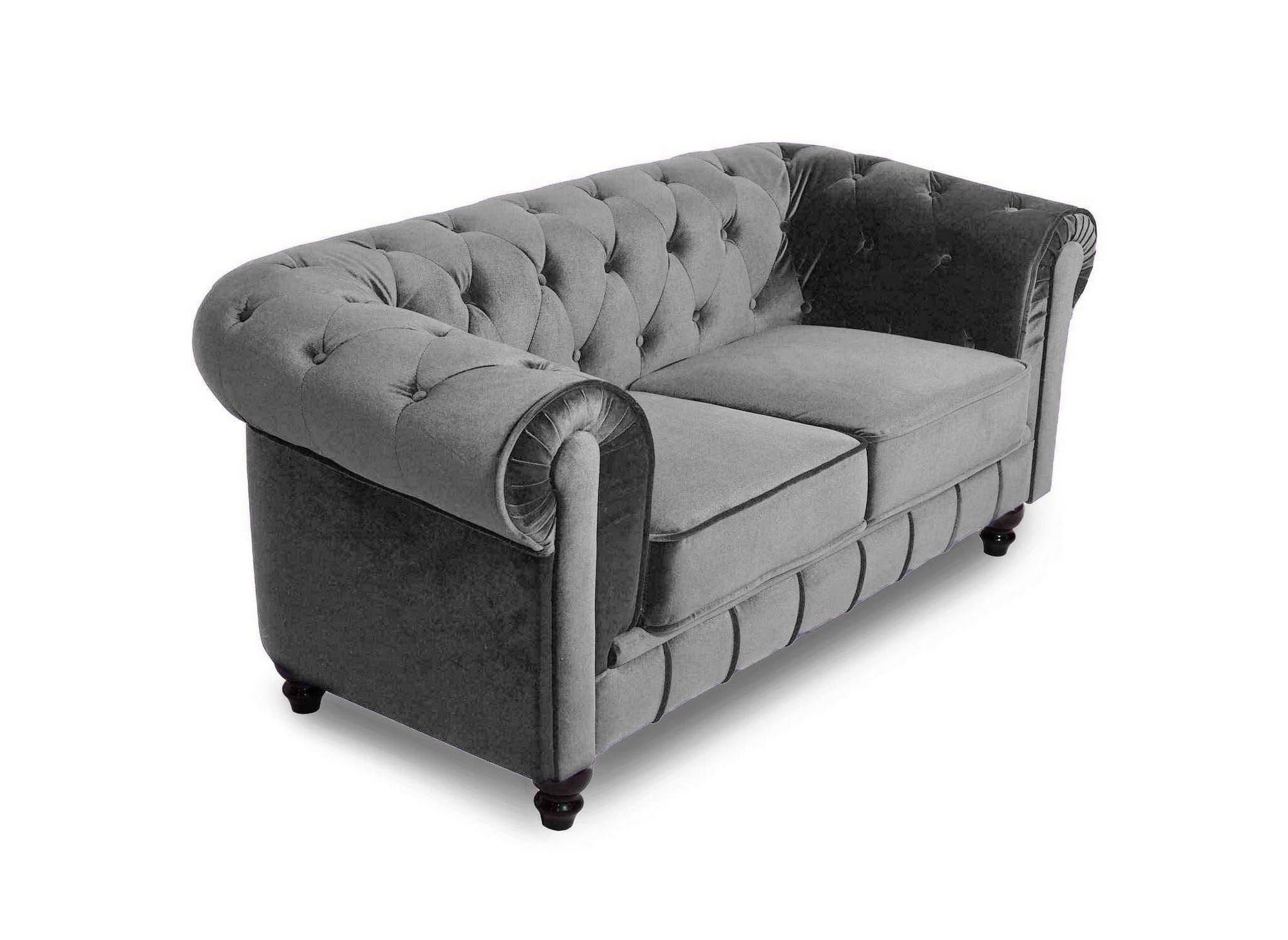 Canapé 2 places velours Gris CHESTERFIELD