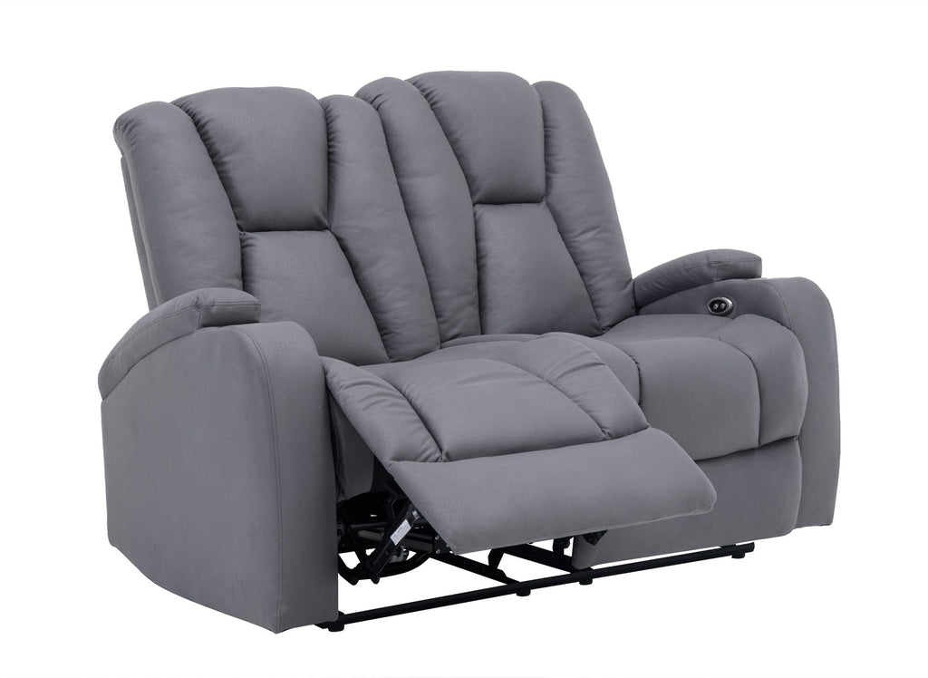 Canapé 2 places relax électrique en tissu microfibre gris EL CLARENCE