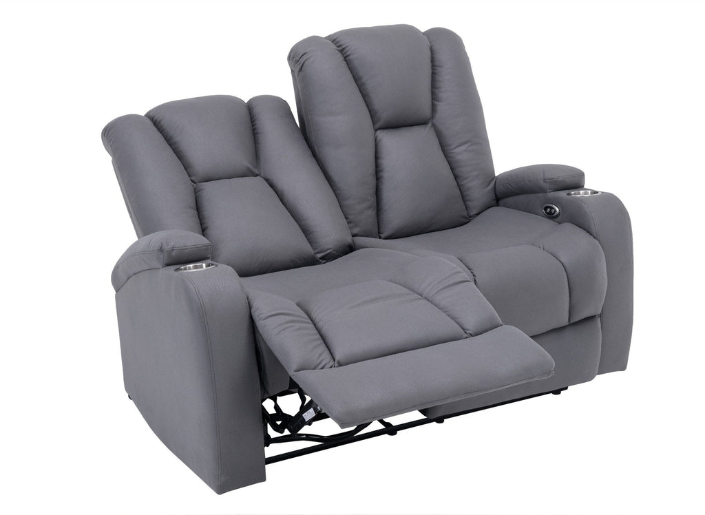 Canapé 2 places relax électrique en tissu microfibre gris EL CLARENCE