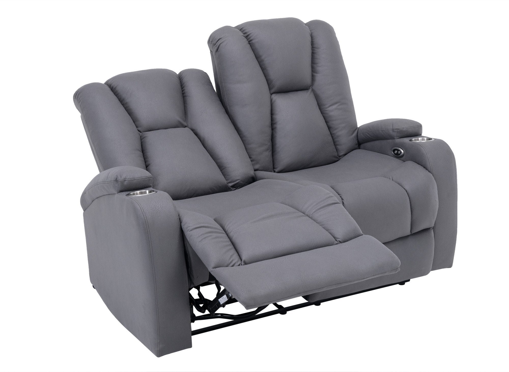 Canapé 2 places relax électrique en tissu microfibre gris EL CLARENCE