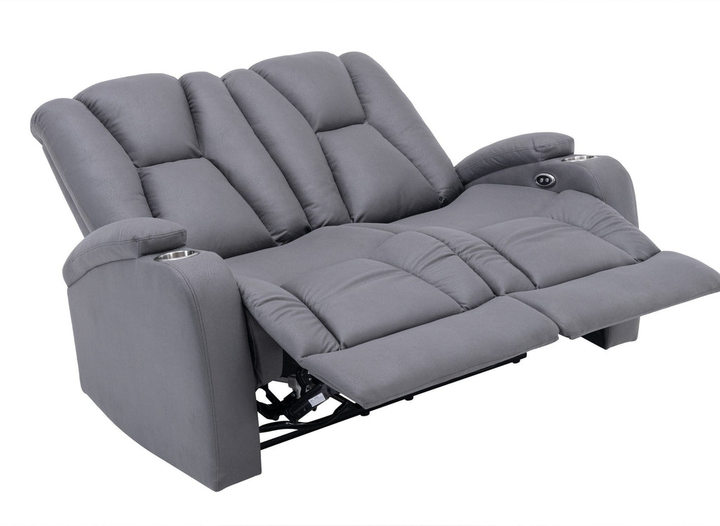 Canapé 2 places relax électrique en tissu microfibre gris EL CLARENCE