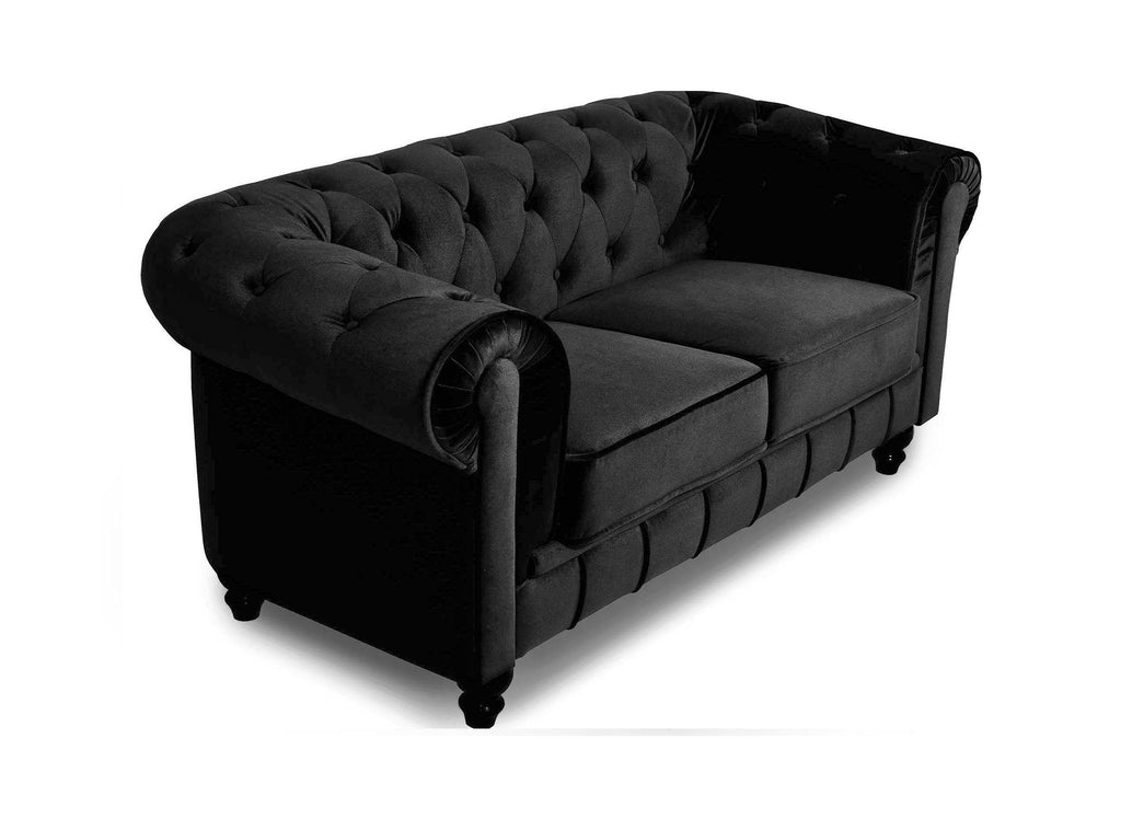 Canapé 2 places velours Noir CHESTERFIELD
