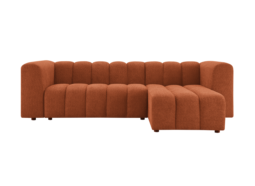 Canapé d'angle réversible en tissu bouclette terracotta AELIS