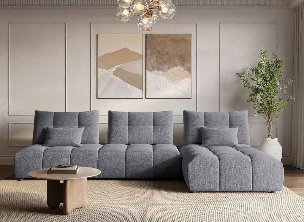 Canapé d'angle réversible en velours texturé gris ALANA