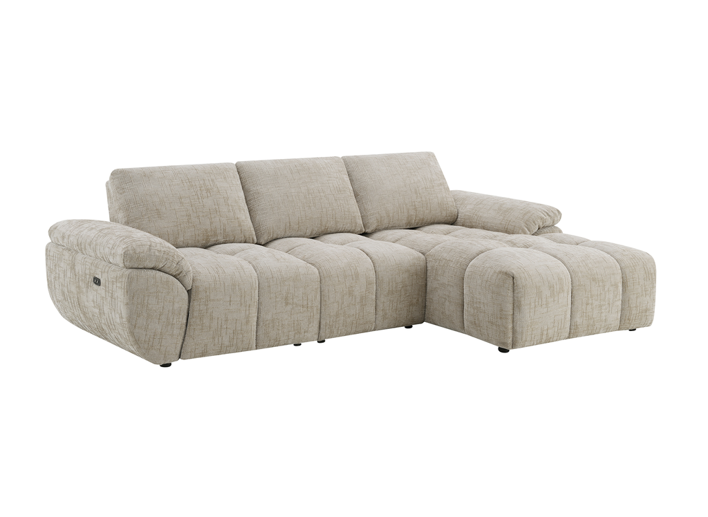 Canapé d’angle relax électrique en velours chiné taupe ALPES - Angle droit