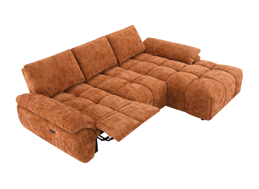 Canapé d’angle relax électrique en velours chiné terracotta ALPES - Angle droit
