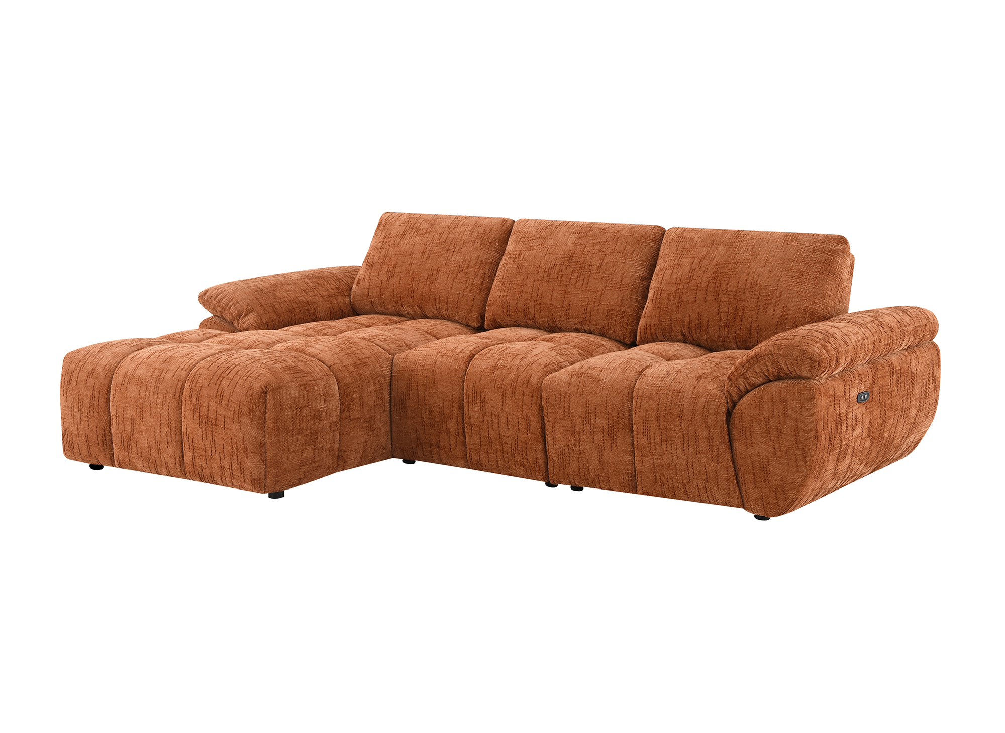 Canapé d’angle relax électrique en velours chiné terracotta ALPES - Angle gauche