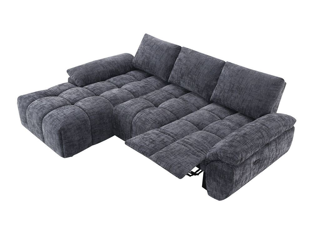 Canapé d’angle relax électrique en velours chiné gris ALPES - Angle gauche