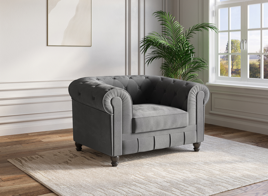 Fauteuil velours Gris CHESTERFIELD