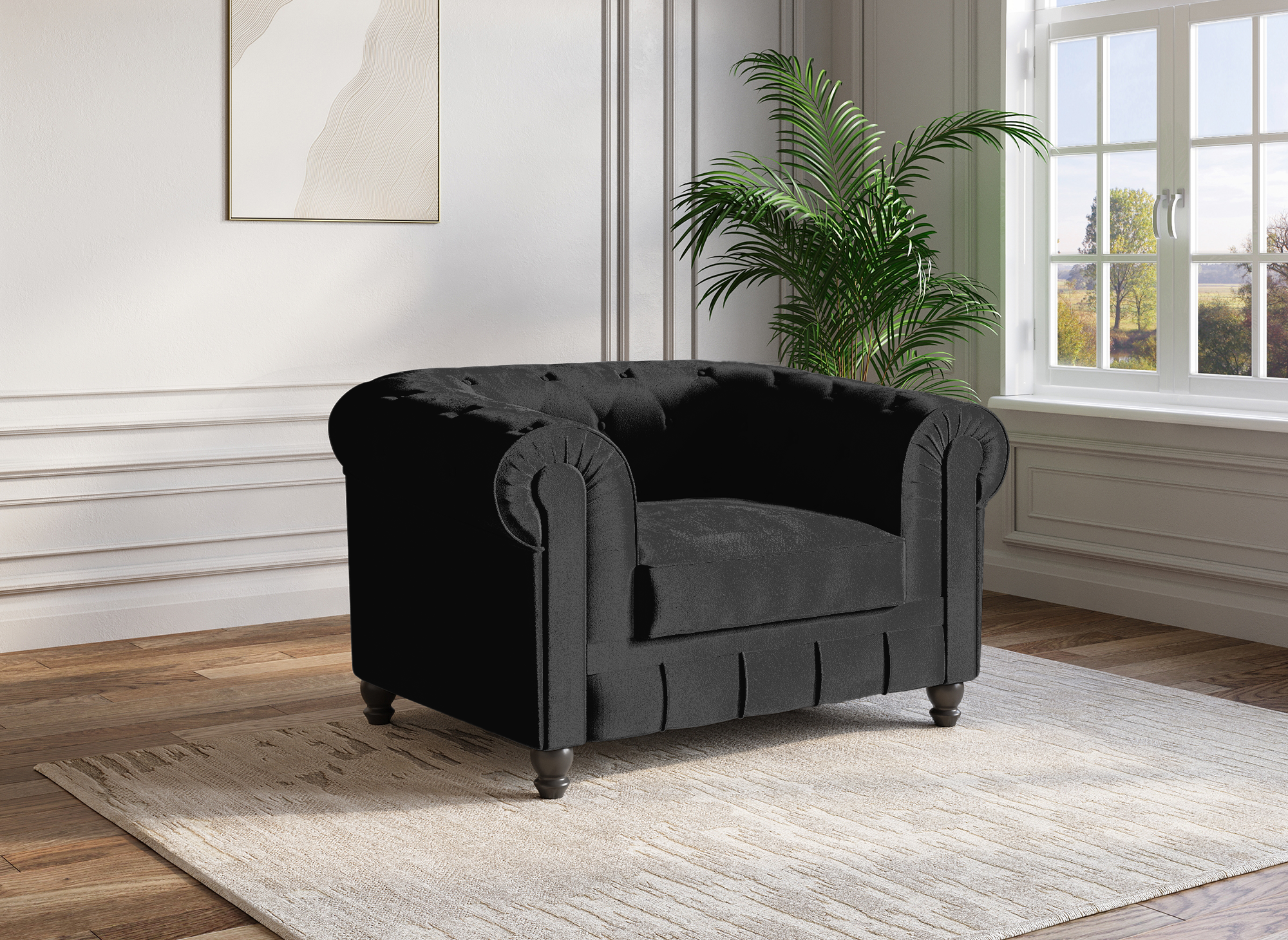 Fauteuil velours Noir CHESTERFIELD