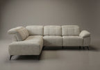 Canapé d'angle relax électrique en velours chiné beige SOLINA - Angle gauche