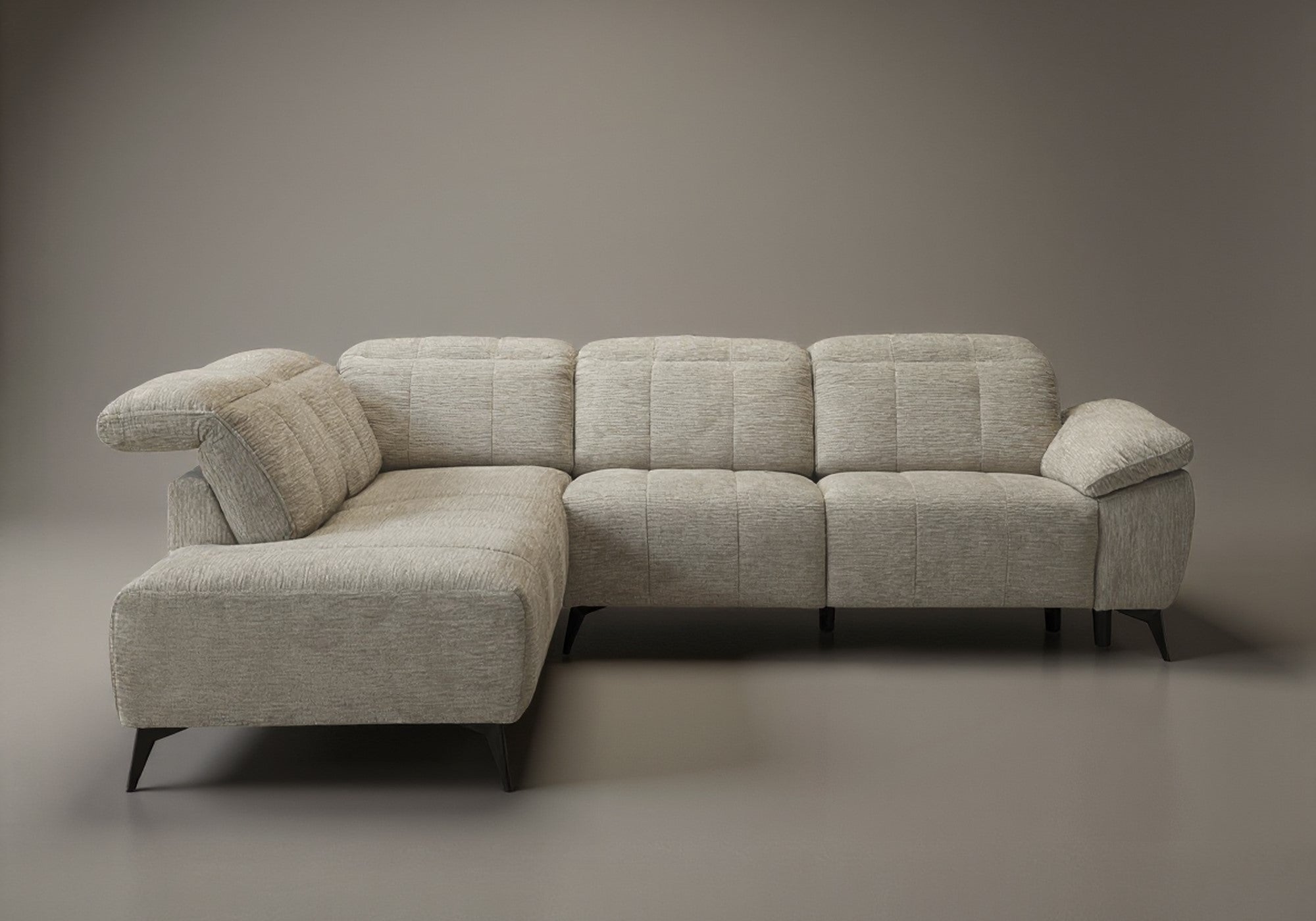 Canapé d'angle relax électrique en velours chiné beige SOLINA - Angle gauche