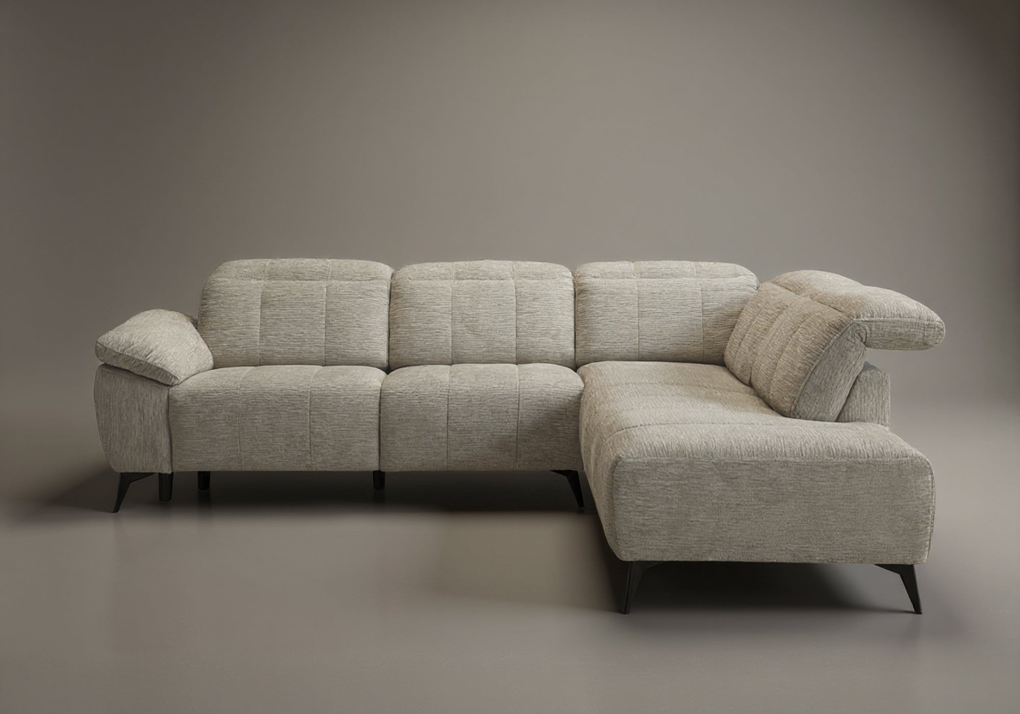 Canapé d'angle relax électrique en velours chiné beige SOLINA - Angle droit