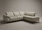 Canapé d'angle relax électrique en velours chiné beige SOLINA - Angle droit