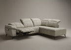 Canapé d'angle relax électrique en velours chiné beige SOLINA - Angle droit