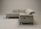 Canapé d'angle relax électrique en velours chiné beige SOLINA - Angle gauche