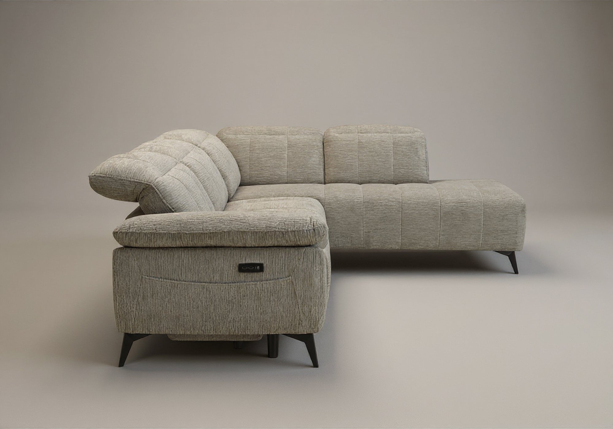 Canapé d'angle relax électrique en velours chiné beige SOLINA - Angle droit