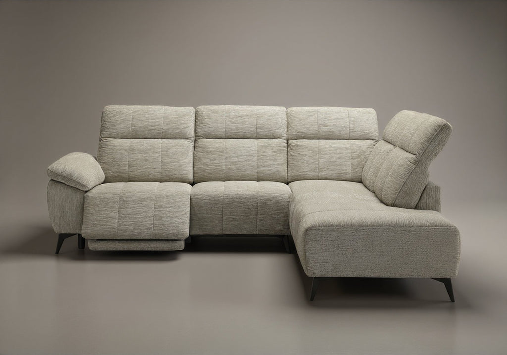 Canapé d'angle relax électrique en velours chiné beige SOLINA - Angle droit