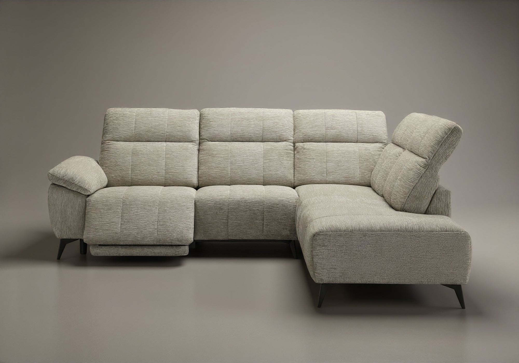 Canapé d'angle relax électrique en velours chiné beige SOLINA - Angle droit