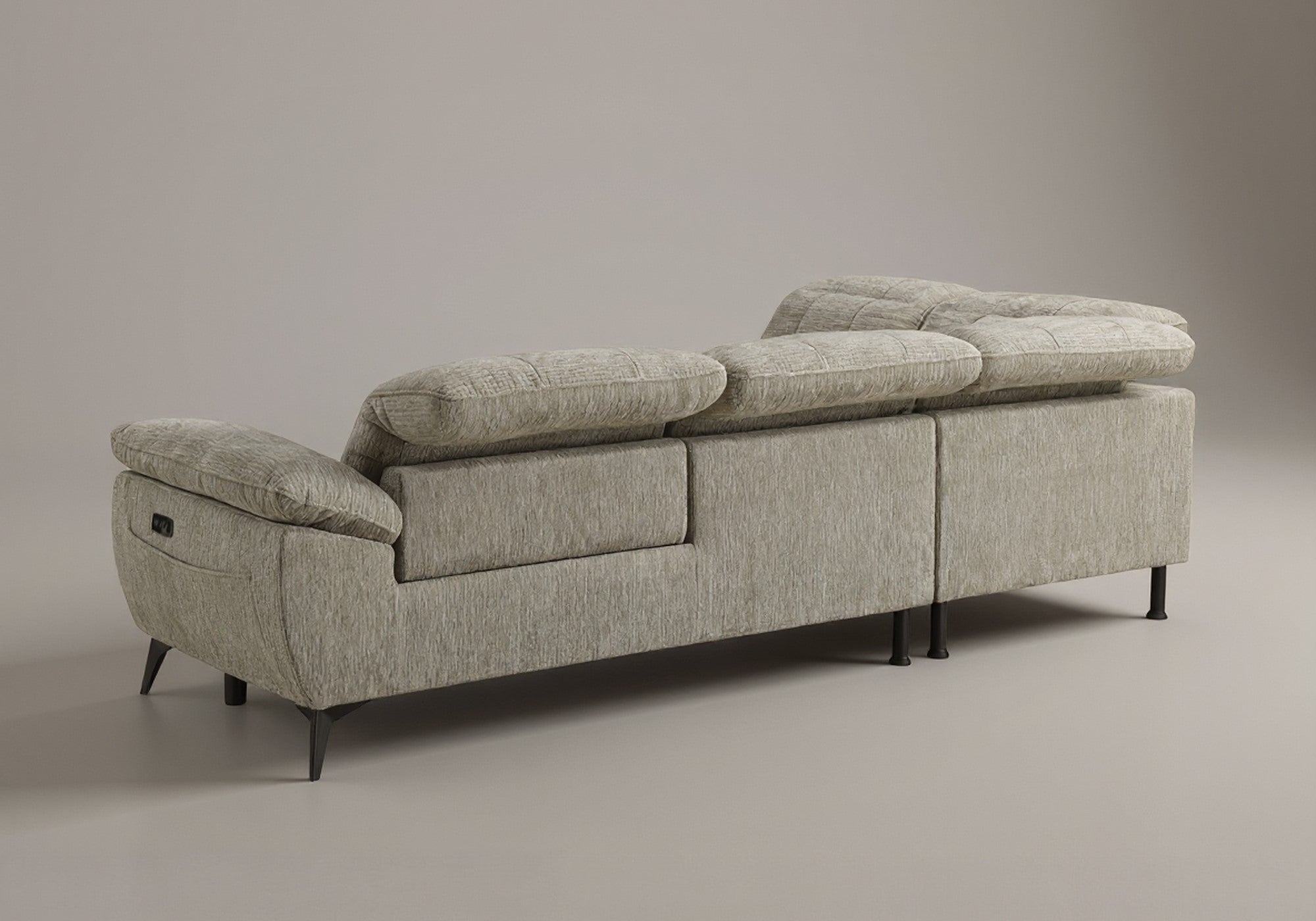 Canapé d'angle relax électrique en velours chiné beige SOLINA - Angle gauche