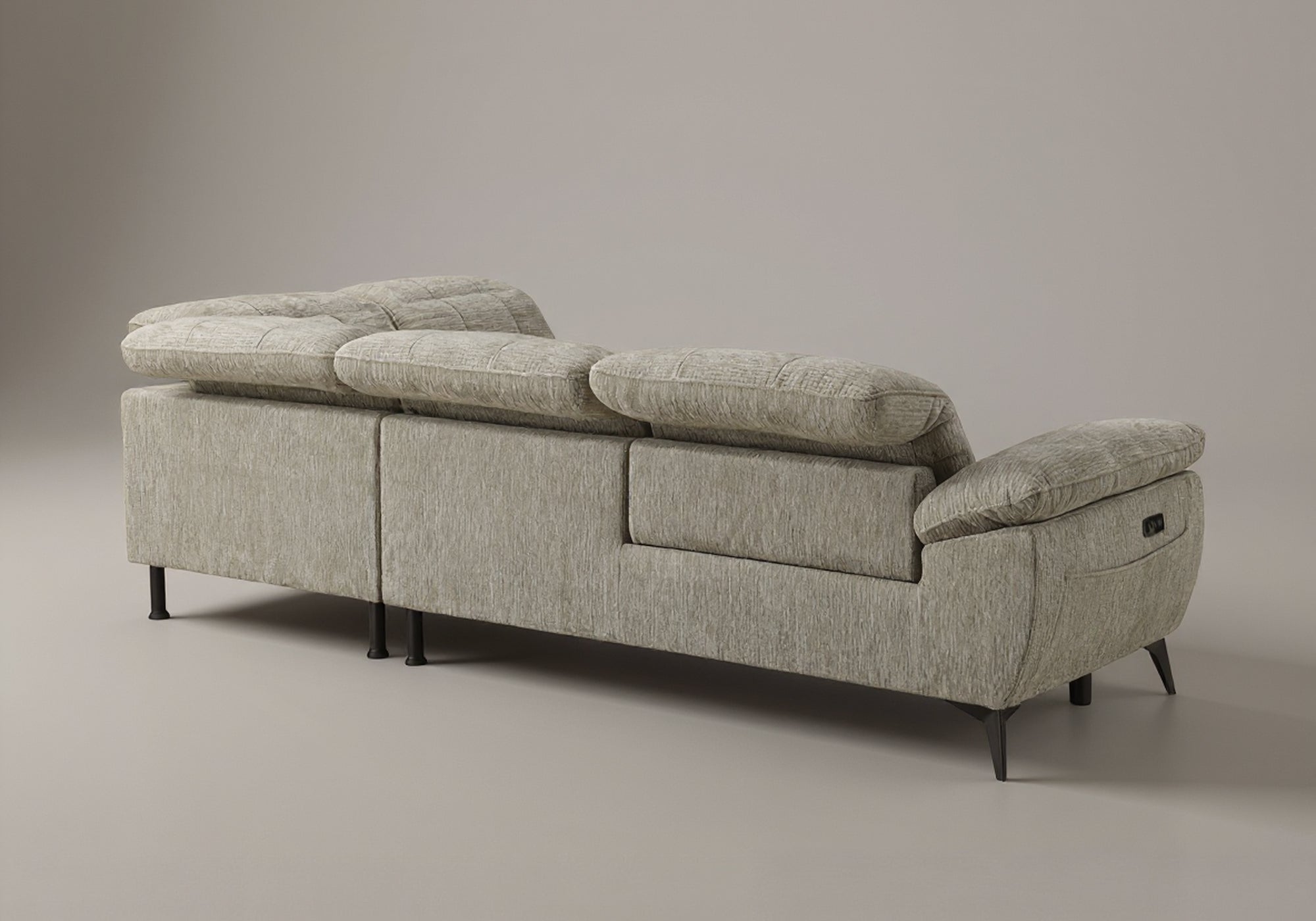 Canapé d'angle relax électrique en velours chiné beige SOLINA - Angle droit